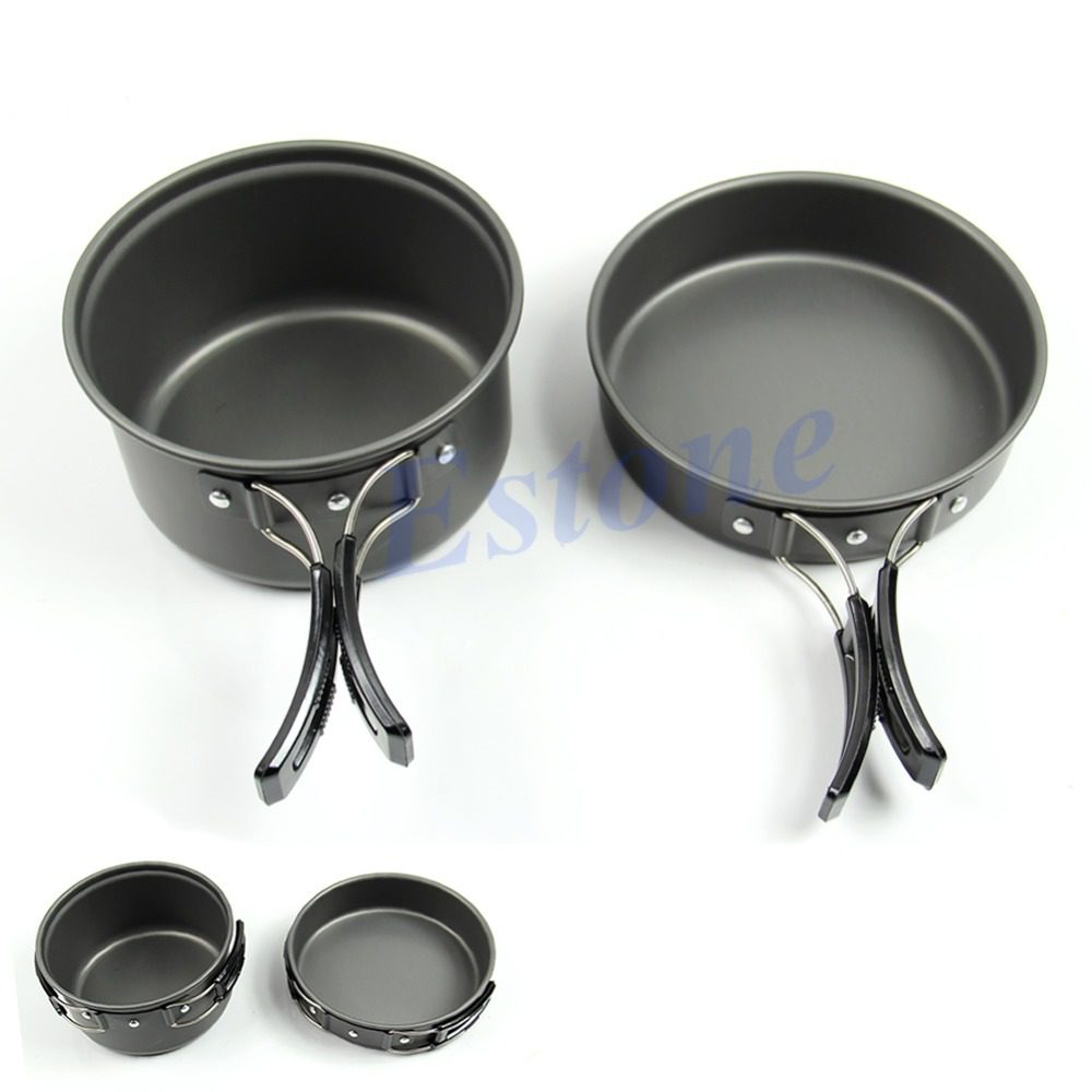 8pcs Outdoor Camping Hiking Cookware Backpacking Cooking Picnic Bowl Pot Pan Set